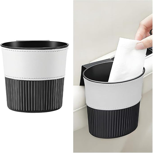 Zpana Car Trash Can, Portable Mini Vehicle Cup Holder Hanging Garbage Container, Multifunctional Automotive Side Door Trash Organizer Can Accessories, Universal for SUV, Sedan, Truck (White)