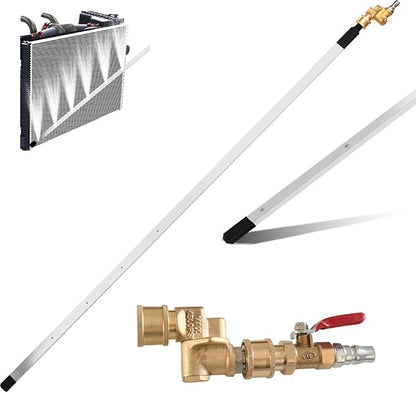 39" Radiator Cleaning Wand Kit–Stainless Steel Radiator Cleaner Wand with 5 Spray Nozzles for Car & Truck Portable Radiator Cleaning Tool Detachable Scrub Brush & Dual Adapters (Water/Air)