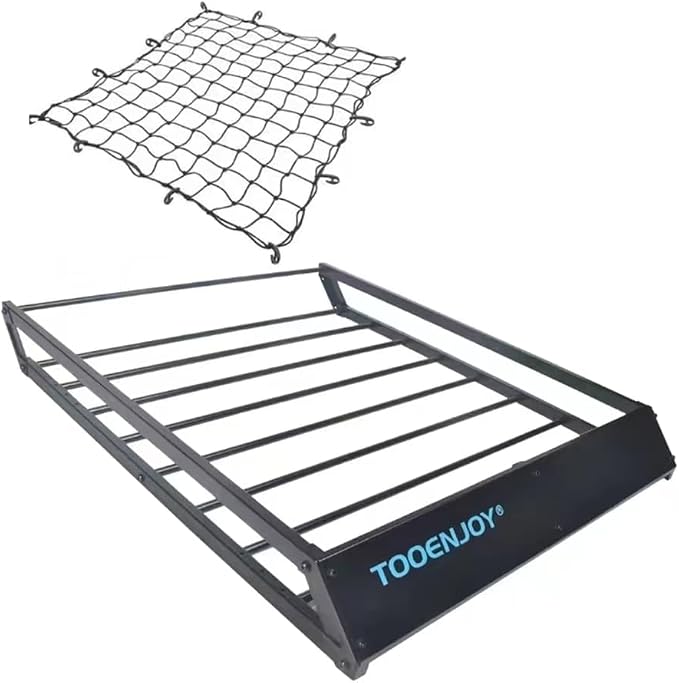 TOOENJOY Roof Rack Basket with Net, 43’’x 35’’x 4.7’’, Anti-Rust Rooftop Cargo Carrier with Removable Wind Fairing, Universal Car Top Luggage Holder for Car, SUV and Truck, 143 lbs Capacity