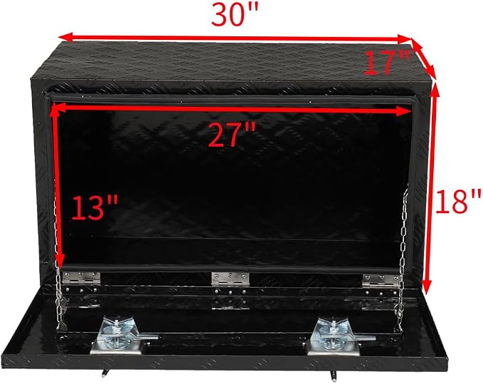 30“L x 17" W x 18" H Aluminum Underbody Truck Toolbox with Lock | Waterproof Square Truck Storage Organizer Chest for Pick Up Truck Bed, RV Trailer, Van, Black Tool Box