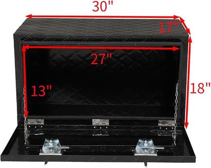 30“L x 17" W x 18" H Aluminum Underbody Truck Toolbox with Lock | Waterproof Square Truck Storage Organizer Chest for Pick Up Truck Bed, RV Trailer, Van, Black Tool Box