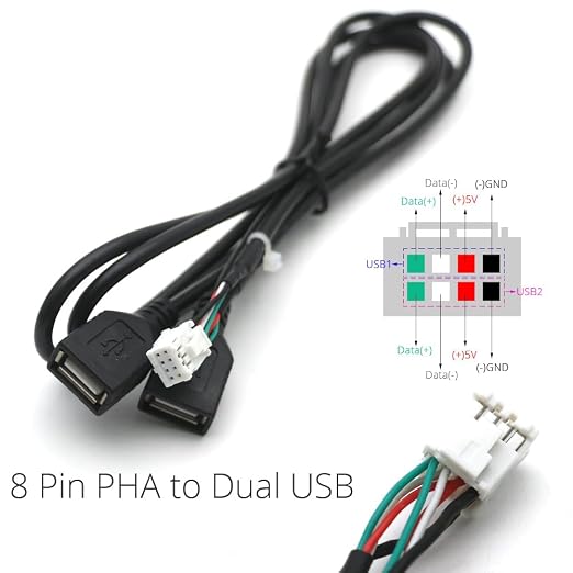 for Universal Dual USB Female Interface to 6 8 Pin PHB Wire Connect Cable Adapter for Car Multimedia Player Android Stereo Radio - (Color Name: 8 10 Pin for DIY)