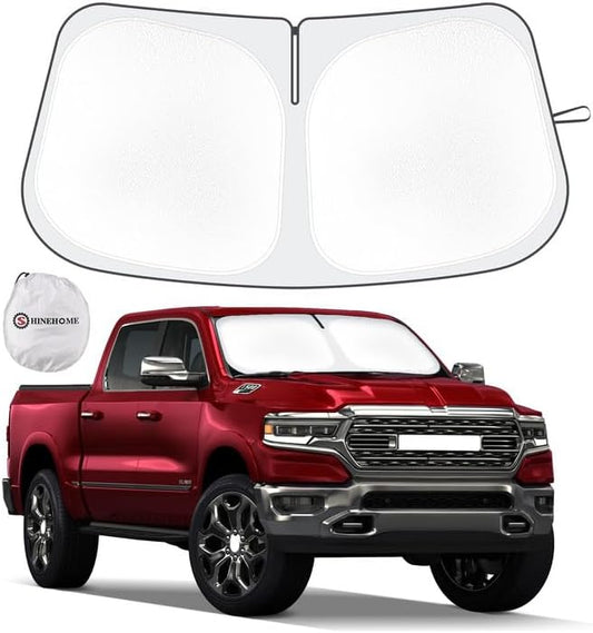 Car Sun Shade for 2019-2024 2025 2026 Dodge Ram 1500 Windshield Sun Shade, Sun Visor Windshield Screen Cover for Ram Front Window Sunshade Foldable Auto Interior Accessories UV Block to Keep Cool