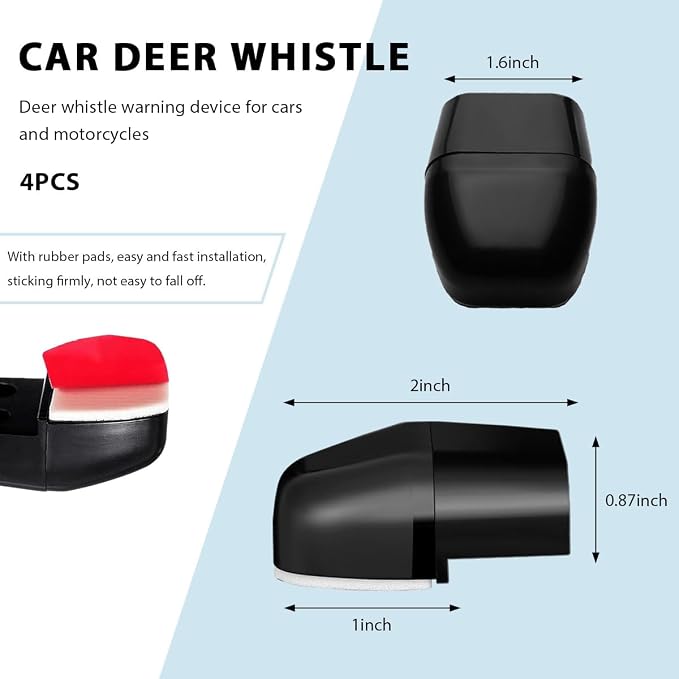 4 PCS Deer Whistles for Car, Dual Construction Deer Warning Device with Waterproof Adhesive Tapes, Animal Alert Horn Avoids Collisions Suitable for Cars Trucks Motorcycles (Black)