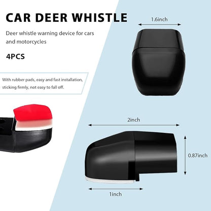 4 PCS Deer Whistles for Car, Dual Construction Deer Warning Device with Waterproof Adhesive Tapes, Animal Alert Horn Avoids Collisions Suitable for Cars Trucks Motorcycles (Black)
