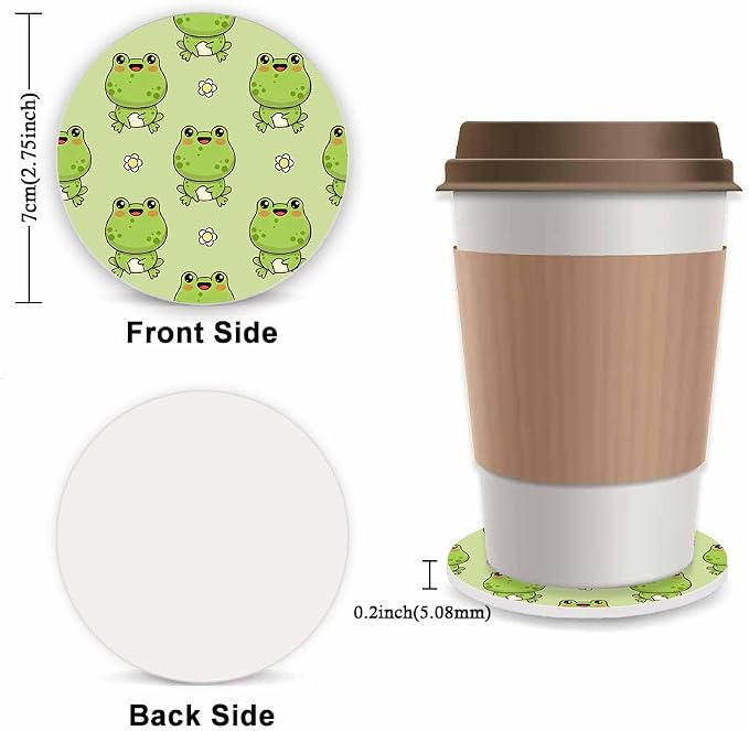 Cute Frog Steering Wheel Cover for Women,Universal Auto Steering Wheel 14-15 Inch Car Interior Accessories with 2PCS Car Coasters,Suitable for Men and Women
