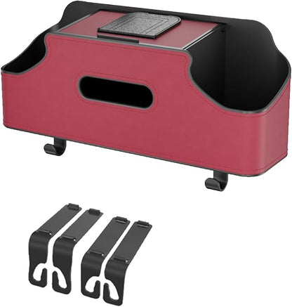 Car Seat Back Organizer, 3-in-1 Vehicle Backseat Storage Box with Cup Holder Tissue Box Trash Bin & Hooks, Multifunctional Auto Interior Headrest Organizer, Universal for SUV RV Truck (Red)