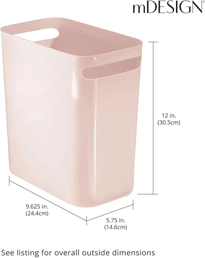 mDesign Plastic Slim Large 2.5 Gallon Trash Can Wastebasket, Classic Garbage Container Recycle Bin for Bathroom, Bedroom, Kitchen, Office, Outdoor Waste, Recycling - Aura Collection - Light Pink/Blush