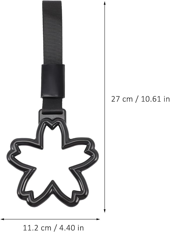 Healeved Cherry Blossom Car Handle Rings 2pcs Black Strap Interior Safety Pull Handles Japanese Automotive Accessories Decorative Warning Rings for Vehicle Safety
