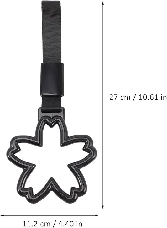 Healeved Cherry Blossom Car Handle Rings 2pcs Black Strap Interior Safety Pull Handles Japanese Automotive Accessories Decorative Warning Rings for Vehicle Safety