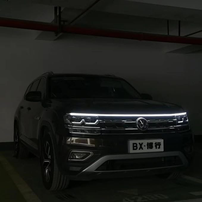 70 Inch Car Hood Light Strip, Dynamic LED DRL Daytime Running Light with Scan Start-up, 12V Flexible Waterproof Exterior Strip for Car, Truck, SUV, White