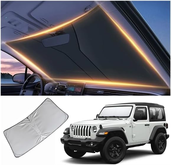 Windshield Sun Shade for Jeep Wrangler Rubicon Sahara Gladiator TJ JK JKU 2 & 4 Door Front Window Shades Cover for 1986-2025 Rubicon Windshield Sun Visor Protector Car Accessories