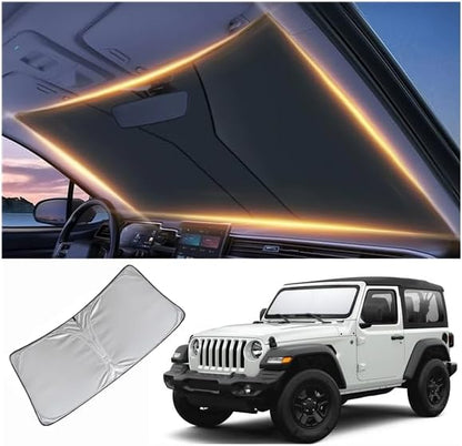 Windshield Sun Shade for Jeep Wrangler Rubicon Sahara Gladiator TJ JK JKU 2 & 4 Door Front Window Shades Cover for 1986-2025 Rubicon Windshield Sun Visor Protector Car Accessories
