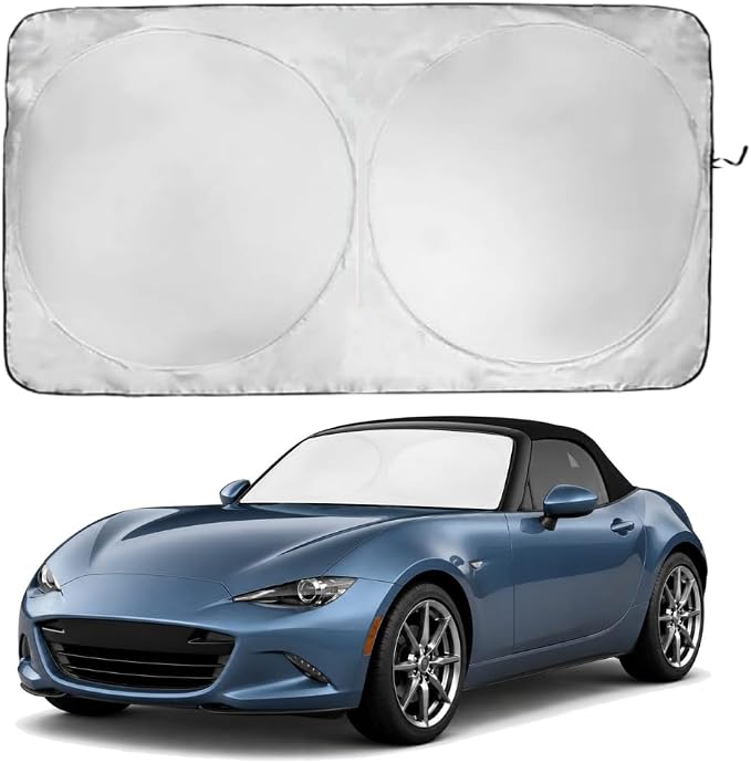 Windshield Sun Shade | Compatible for Mazda MX-5 Miata 2016-2025 | Certified 99.87% UVB & 99.02% UVA Car Sun Shade. Award Winning Sunshade - Patented Technology | Car Shades by Kinder Fluff