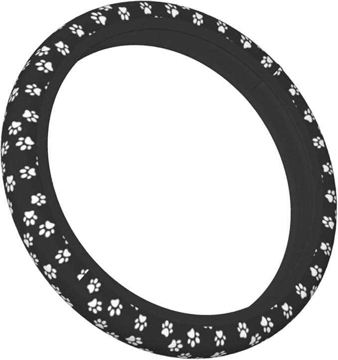 Dog Cat Paw Print Steering Wheel Cover for Women 14 15 inch Universal Cute Car Steering Wheel Accessories Paw Print Breathable Steering Wheel Protector