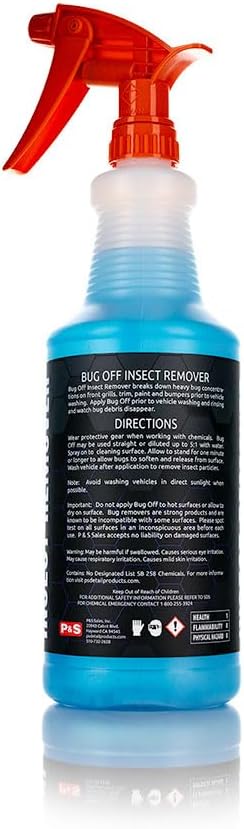 P&S Professional Detail Products Bug Off Insect Remover – Industrial-Strength Bug Splatter Cleaner, Safe for Paint, Trim & Grills, Pre-Wash Treatment, Easy Spray & Rinse Formula - 1 Quart
