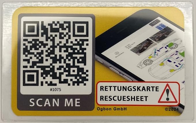 Generic Digital Rescue Card with QR Code Windshield Self Adhesive 100x60x2mm for Car B Pillar and Fuel Cap Multilingual Security Fire Brigade