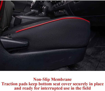 EKR Custom Fit Tacoma Front Car Seat Covers for Toyota Tacoma 2016 2017 2018 2019 2020 2021 2022 2023 Double Cab/Access Cab - Front Row Only, Faux Leather(Black with Red Trim)