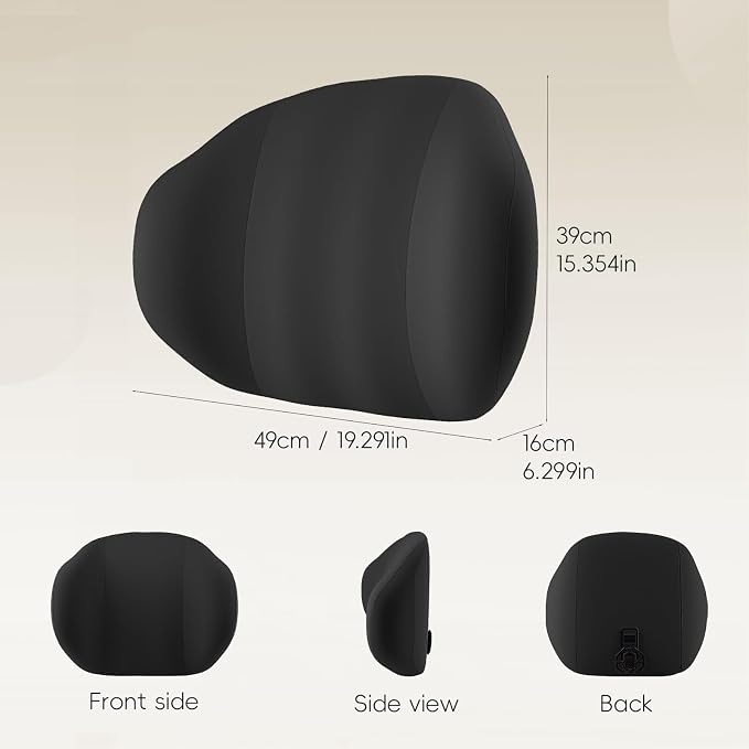 BEBAS Lumbar Support Pillow for Car & Office Chair - Ergonomic Memory Foam Back Cushion for Lower Back Pain Relief, Back Support, Removable Washable Cover, Ideal for Driving, Work, Travel - Black