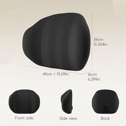 BEBAS Lumbar Support Pillow for Car & Office Chair - Ergonomic Memory Foam Back Cushion for Lower Back Pain Relief, Back Support, Removable Washable Cover, Ideal for Driving, Work, Travel - Black
