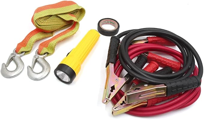 Ruilogod Jumper Cable Towing Rope Insulating Tape Gloves Flashlight Car Emergency Kit (id: 46e a84 286 237 386