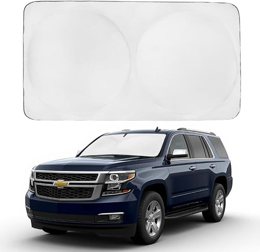 Windshield Sun Shade | Compatible for Chevrolet Tahoe (2015-2020) | Certified 99.87% UVB & 99.02% UVA Car Sun Shade. Award Winning Sunshade - Patented Technology | Car Shades by Kinder Fluff