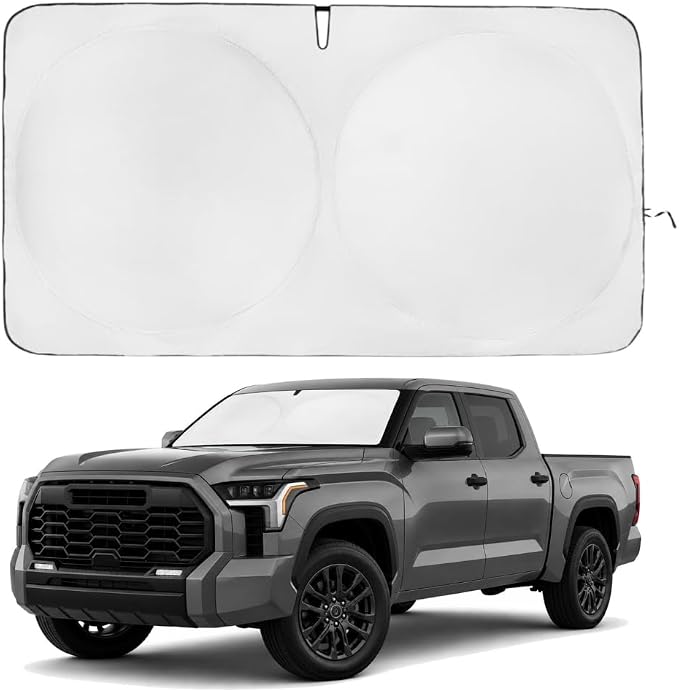 Windshield Sun Shade | Compatible for Toyota Tundra (2022-2026) | Certified 99.87% UVB & 99.02% UVA Car Sun Shade. Award Winning Sunshade - Patented Technology | Car Shades by Kinder Fluff