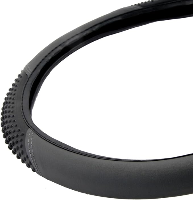 BDK Sporty Two Tone Ergonomic Grip Steering Wheel Cover - Massaging Gel Grip for Standard Size Wheels 14.5-15 inch Gray/Black