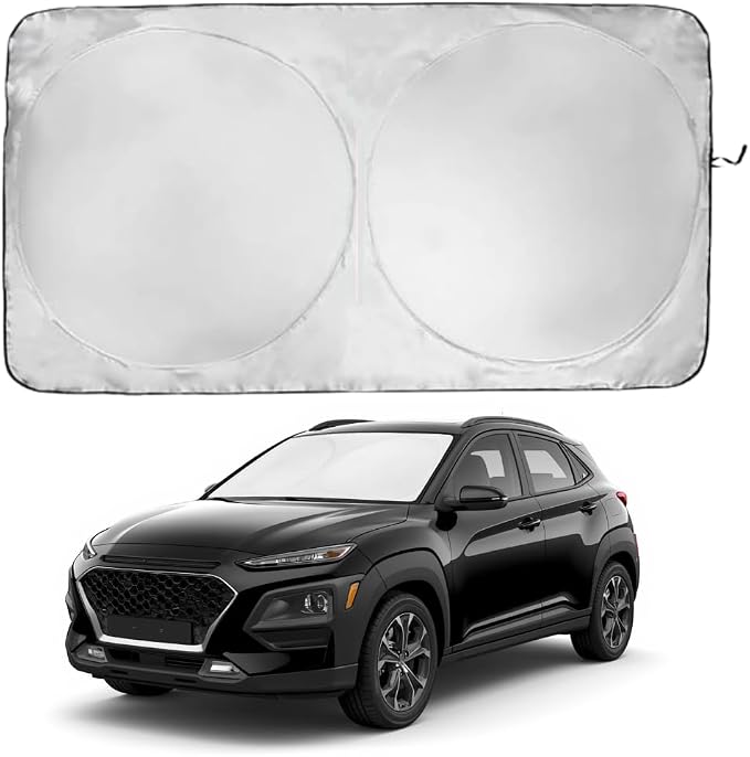 Windshield Sun Shade | Compatible for Hyundai Kona 2018-2023 | Certified 99.87% UVB & 99.02% UVA Car Sun Shade. Award Winning Sunshade - Patented Technology | Car Shades by Kinder Fluff