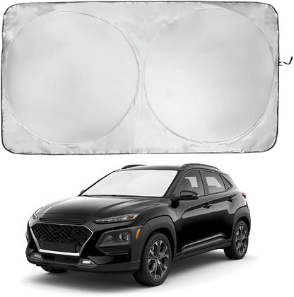 Windshield Sun Shade | Compatible for Hyundai Kona 2018-2023 | Certified 99.87% UVB & 99.02% UVA Car Sun Shade. Award Winning Sunshade - Patented Technology | Car Shades by Kinder Fluff