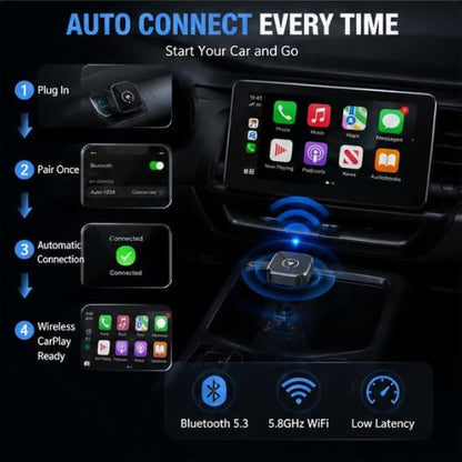 Wireless CarPlay Adapter for Ford Bronco Sport 2024-2026 SUV- Slim Mini USB Design with Type-C Extension for Stable Zero-Latency Connection