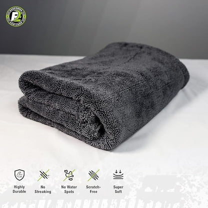 ExoForma Mega Car Drying Towel - Holds Up to 9 lbs, No Streaks, Scratches, or Water Spots | 1200 GSM Microfiber Double Twist Pile & Edgeless Design, 1 Quick & Effortless Dry, 2 Pack - 24” x 36”
