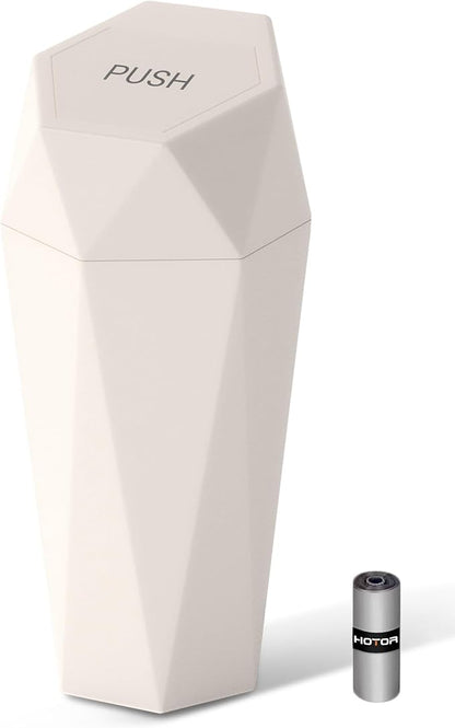 HOTOR Car Trash Can with Lid - 1 Pack, Car Accessories for Interior, Leakproof Vehicle Garbage Can with 15 Attached Trash Bags, Multipurpose Organizers and Storage for Home, Office, Beige