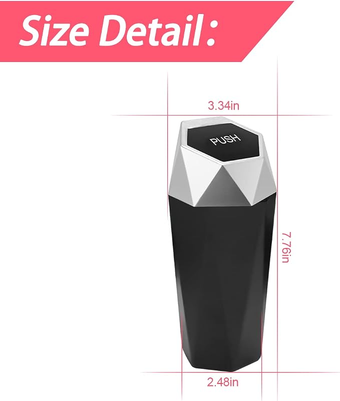 2PCS Car Trash Can with Lid, Mini Portable Auto Garbage Can, Small Leakproof Diamond Design Trash Dustbin, Waterproof Vehicle Rubbish Bins for Automotive Car, Home, Office, Kitchen, Bedroom (Silver,2)