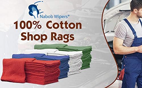 Nabob Wipers Auto Mechanic Shop Towels 25 Pack Bulk Shop Rags 100% Cotton Size 14"x14" Commercial Grade (25 Pack, Red)
