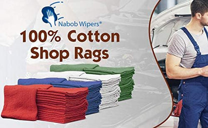 Nabob Wipers Auto Mechanic Shop Towels 25 Pack Bulk Shop Rags 100% Cotton Size 14"x14" Commercial Grade (25 Pack, Red)