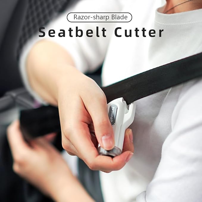SINSEN Car Safety Hammer, 4 Pack Window Glass Breaker & Seatbelt Cutter, Emergency Keychain, Automotive Escape Kit and Survival Tool