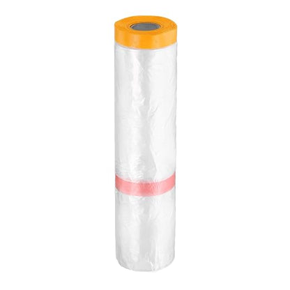 HARFINGTON Pre-Taped Masking Film 157.5" x65.6ft Double Adhesive Tape and Drape Painters Plastic Drop Cloth Film with Tape Plastic Sheeting for Automotive Painting Covering