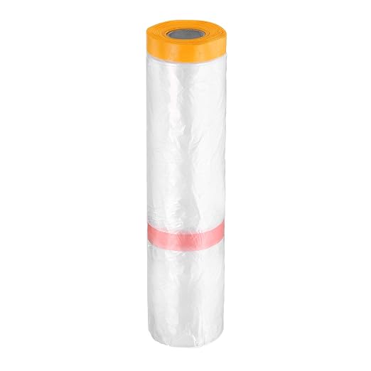 HARFINGTON Pre-Taped Masking Film 157.5" x65.6ft Double Adhesive Tape and Drape Painters Plastic Drop Cloth Film with Tape Plastic Sheeting for Automotive Painting Covering