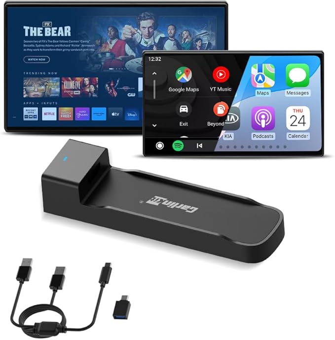 Carlinkit FireDrive Link Pro HDMI Car TV Converter for Fire TV Stick Streaming, Wireless Apple CarPlay & Android Auto Adapter, Compatible with Wired CarPlay Cars, 3 in 1 Dongle, Plug & Play