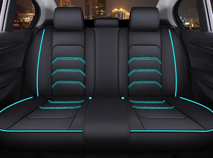 Comfortable Leather Auto Car Seat Covers 5 Seats Full Set Universal Fit (Black & Green)