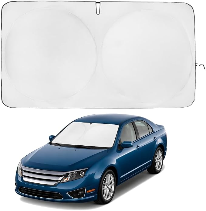 Windshield Sun Shade | Compatible for Ford Fusion 2006-2012 | Certified 99.87% UVB & 99.02% UVA Car Sun Shade. Award Winning Sunshade - Patented Technology | Car Shades by Kinder Fluff