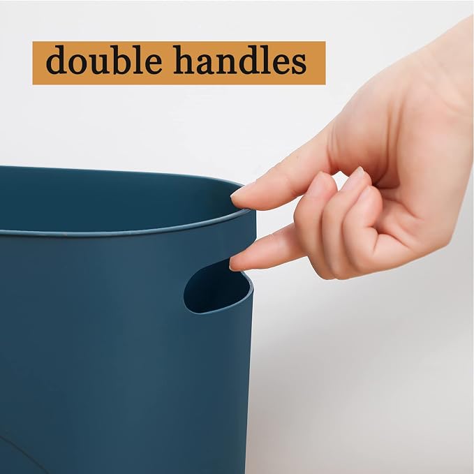 Small Trash Can Garbage Can Container Bin with Handles 3 Gallons Plastic Wastebasket for Bathrooom, Bedroom, Office, Kitchen, Laundry Room, Dorm Room - Teal Blue, 1 Pack