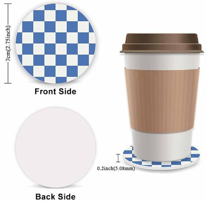 Blue Checkered Steering Wheel Cover for Women, Universal Auto Steering Wheel 14-15 Inch Car Interior Accessories with 2PCS Car Coasters, Suitable for Men and Women