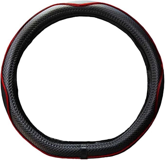 Mayco Bell Flat Bottom Steering Wheel Cover Anti-Slip,Safety,Soft,Breathable,Durable,Full Surround,Comfortable Grip Microfiber Leather (D-Shape,Black Red)