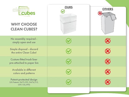 Clean Cubes 13 Gallon Disposable Pop-Up Trash Cans (6-Pack) with Fitted Bags – Foldable Garbage & Recycling Bins for Parties, Events & Kitchen (White, 17" H x 13.5" W x 10" D)
