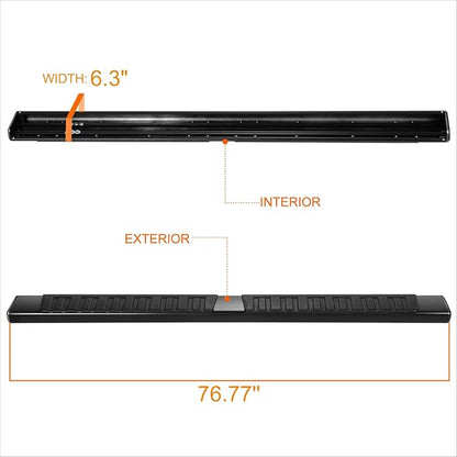 Pair 6.3" Black Powder Coated Flat Side Step Bars Running Boards Compatible with 2007-2019 Chevy Silverado GMC Sierra 1500 2500HD 3500HD Extended Cab, Stainless Steel
