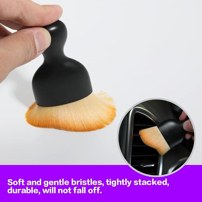 AOCISKA Car Interior Detailing Brush,Soft Bristle Cleaning Brush Car Detailing Brush Dusting Brush,Car Interior Cleaning Tool,Auto Detail Brush Car Dash Duster Brush (Brown with Cap)