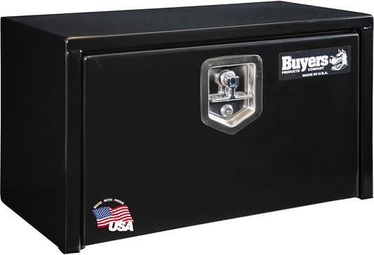 Buyers Products 1703350 Black Steel Underbody Truck Tool Box – 14 x 12 x 24 Inch - Truck Bed & Underbelly RV Storage Box, Locking T-Latch, Weather-Resistant, Heavy-Duty Flatbed Job Box, Made in USA