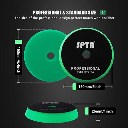 SPTA Green T120 Heavy-Cut Polishing Foam Pad, 1Pc 6.5 Inch Face for 6 Inch 150mm Backing Plate Compound Buffing Sponge Pads for Car Buffer Polisher Compounding, Polishing and Waxing -FPBFS6G